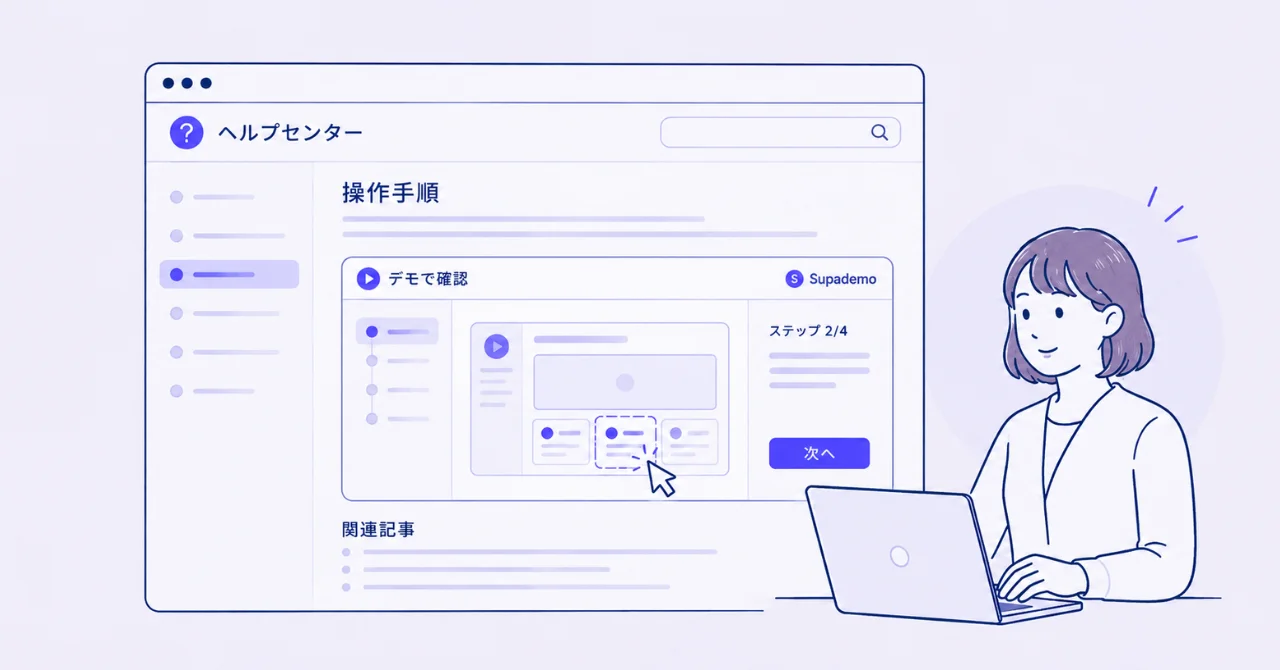 ヘルプセンターの記事にインタラクティブデモを埋め込み、操作手順を案内している画面