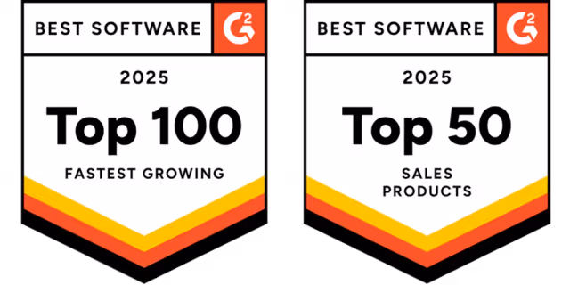 G2 Best Software 2025 Top 100 Fastest Growing / Top 50 Sales Products バッジ