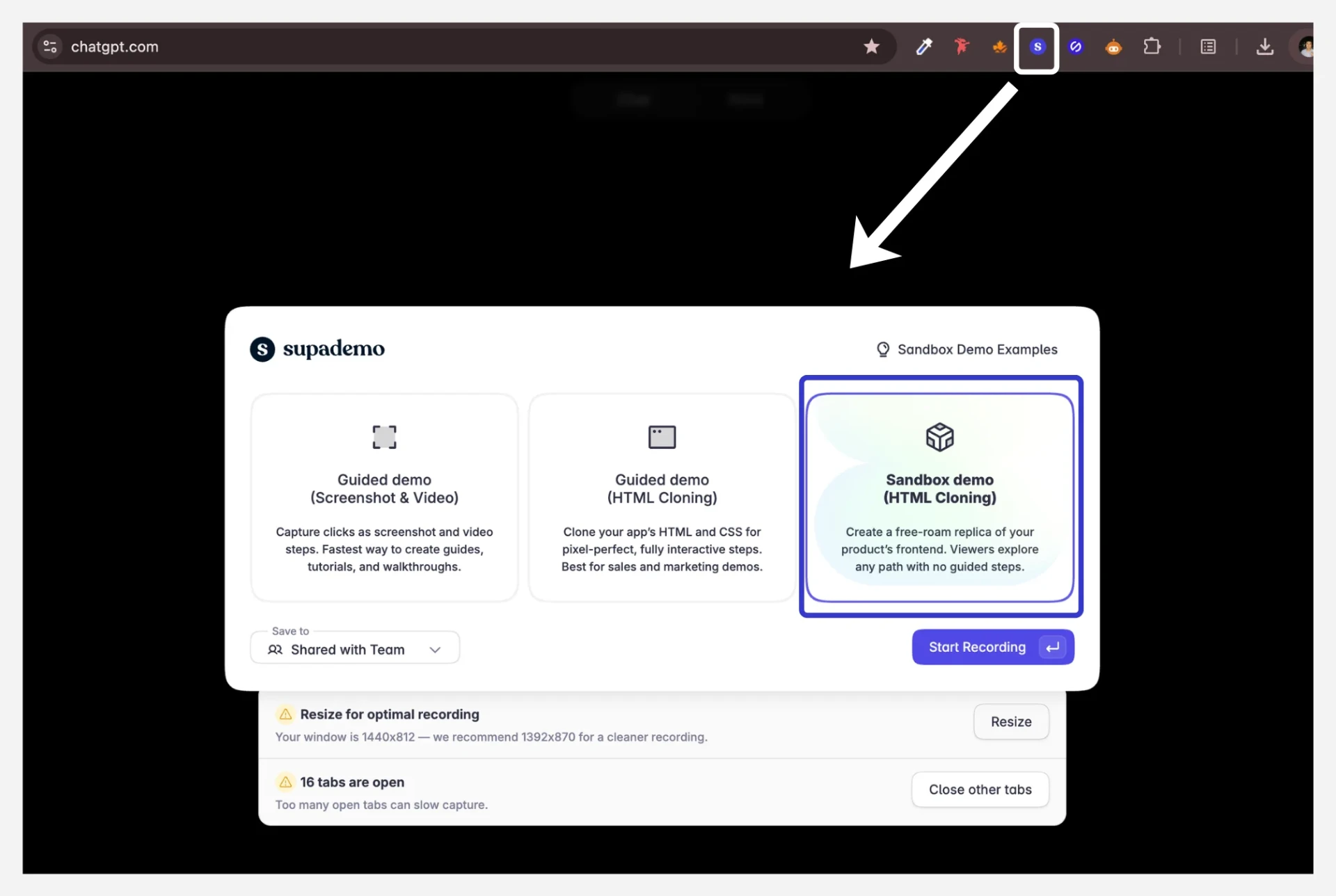 SupademoでSandbox Demoを作成・編集する画面