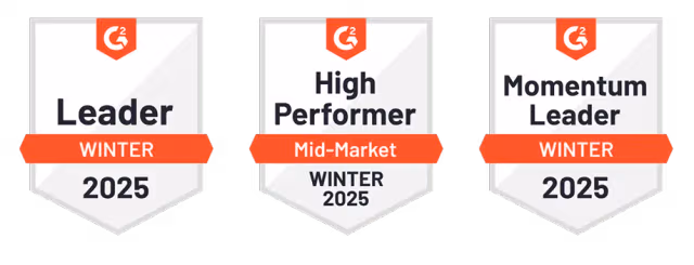 G2 Leader・High Performer・Momentum Leader Winter 2025 バッジ
